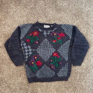 Vintage Northern Isles Kids Hand-Knitted Floral Sweater‎